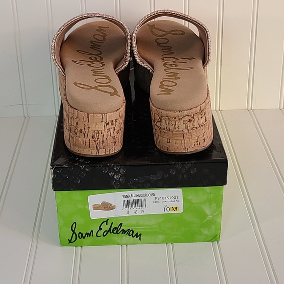 Sam Edelman Wendi Cork Platform Blush Gold Ruched Sandal Slides size 10 - Picture 10 of 16